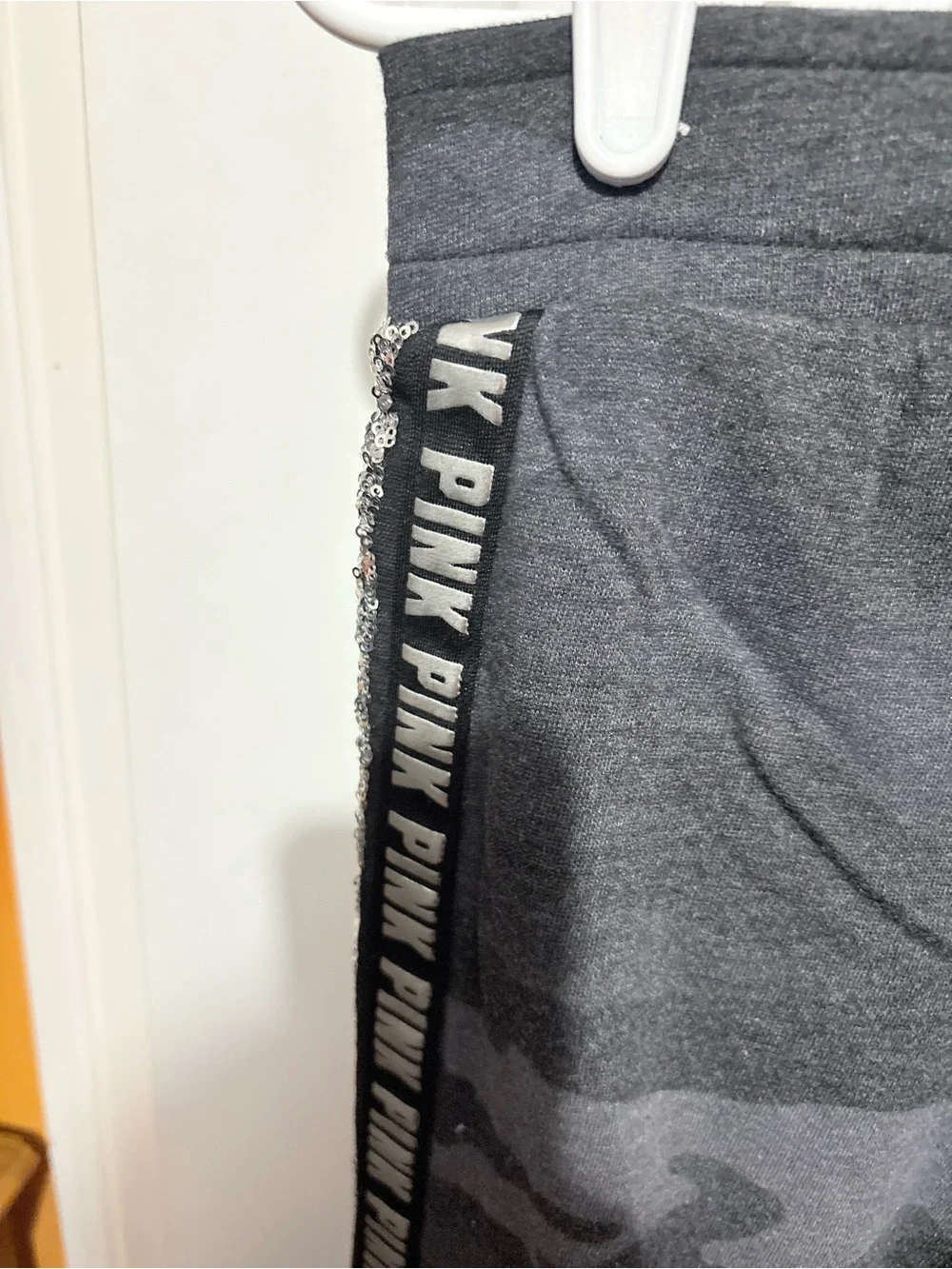 Rare Victoria’s Secret PINK Gray Camo Zip Hoodie & Joggers with Sequin Stripe